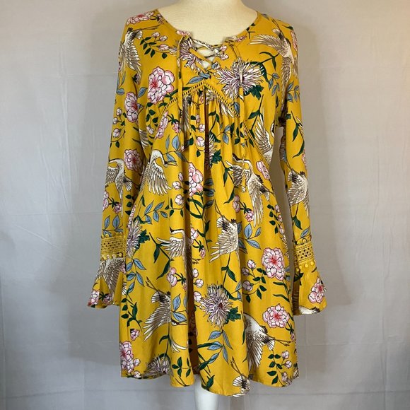 Xhilaration Womens Empire Waist Jacobean Print Dress Tunic Size M - Picture 3 of 13